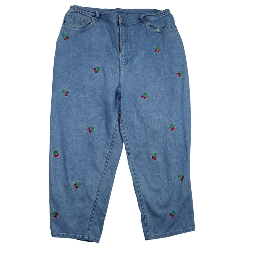 The Quacker Factory Blue Jeans Women's Size 12 ? Cherry Embroidered Straight Leg